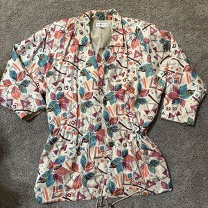 Marguerite Li Vintage 80s Floral Silk Jacket Art Teacher Eclectic Grandma XL Lux